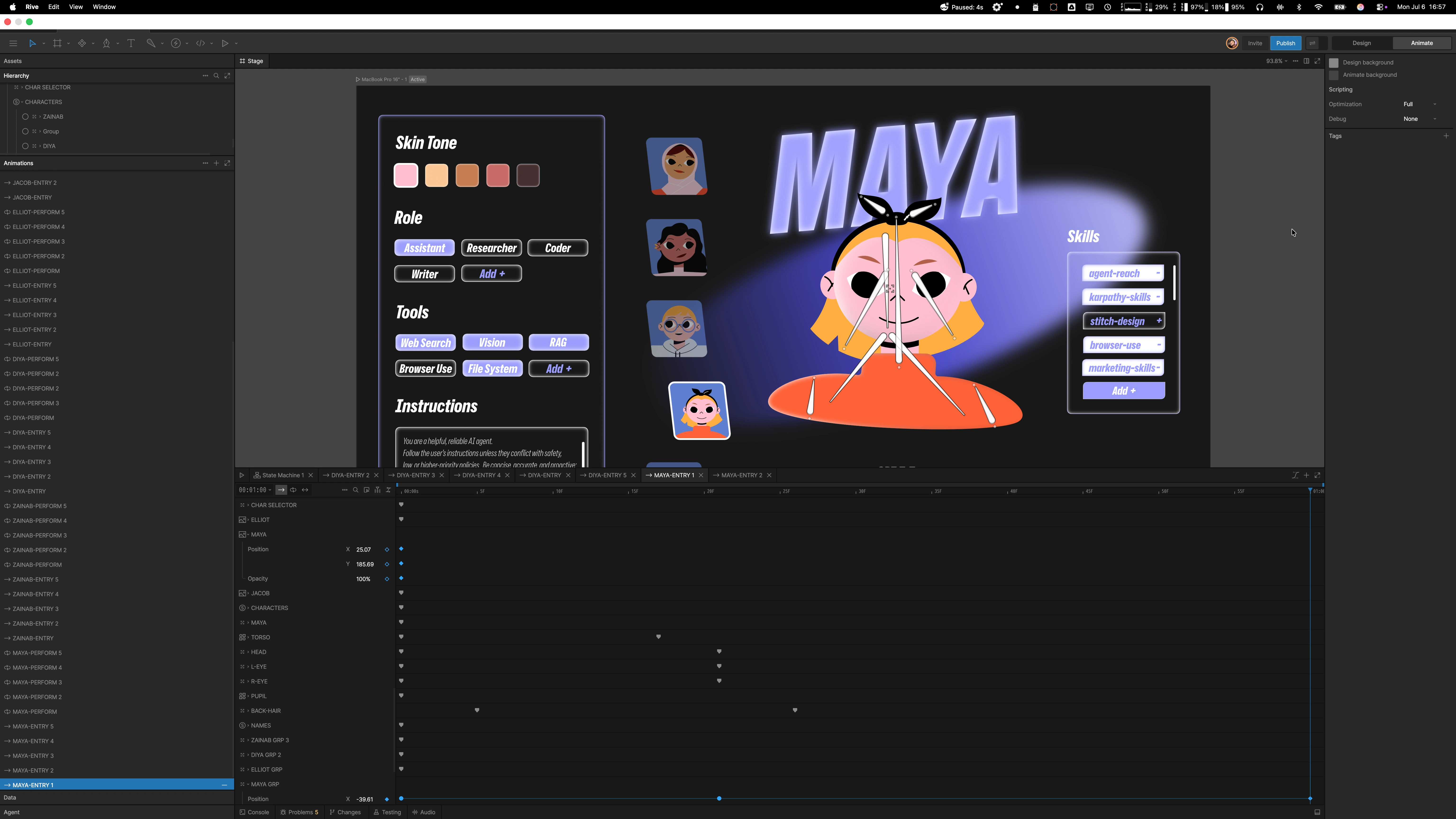 Character rig inside the Rive editor