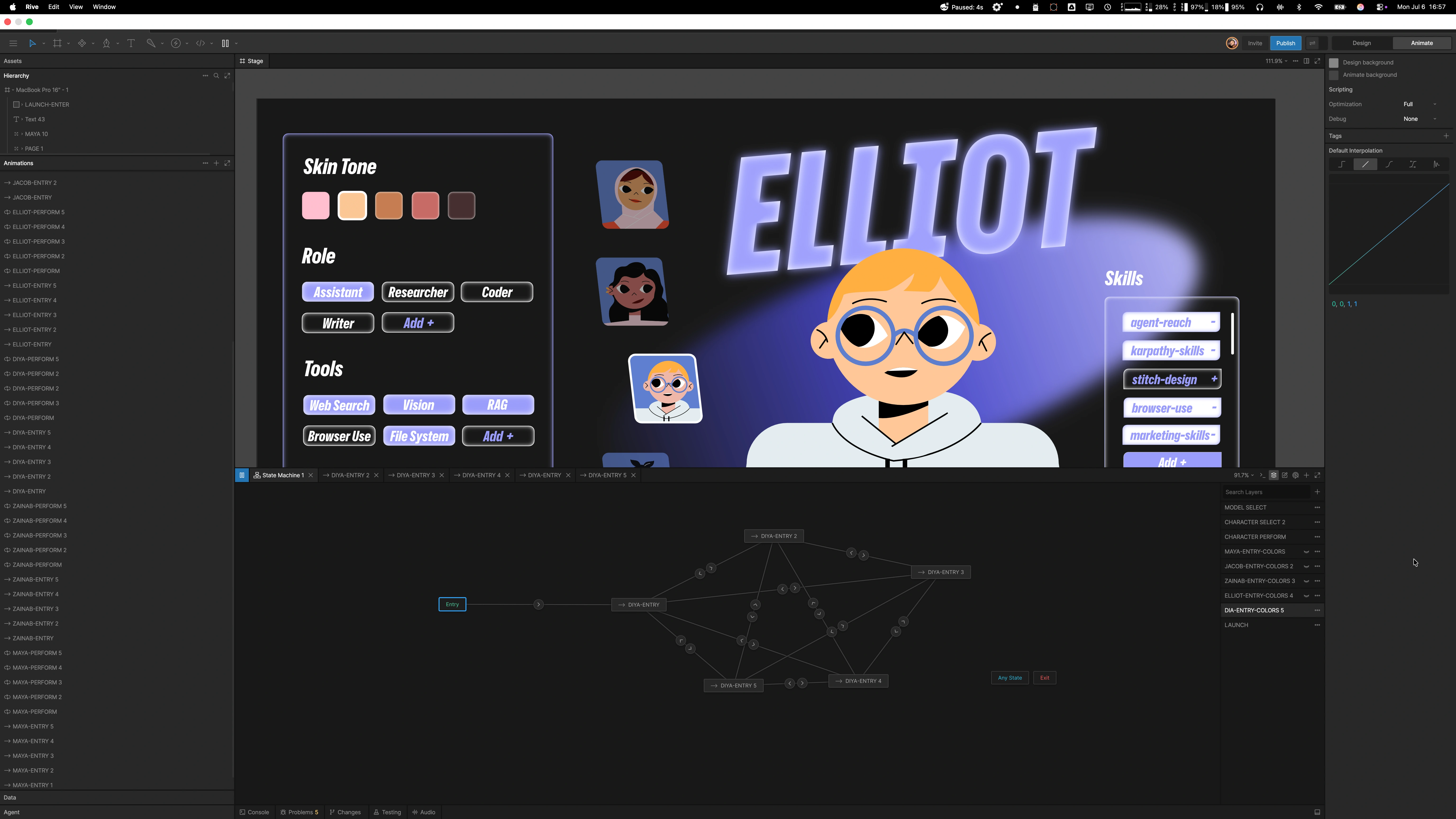 State machine graph inside the Rive editor