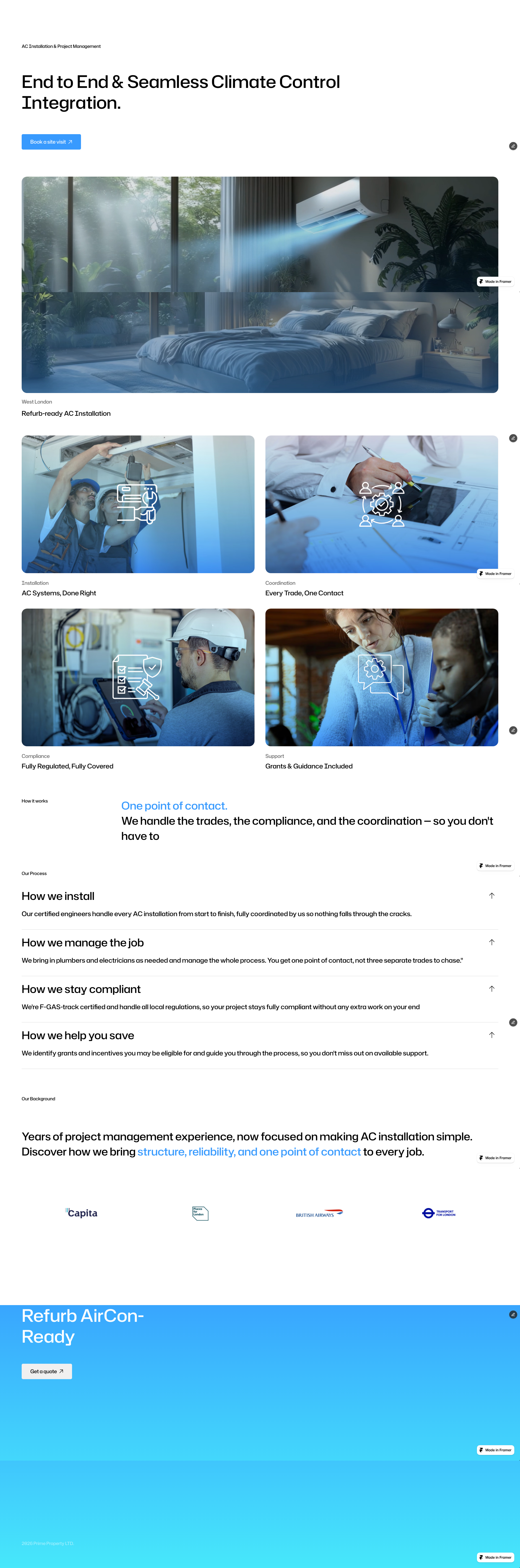 The live AirCon website, full page