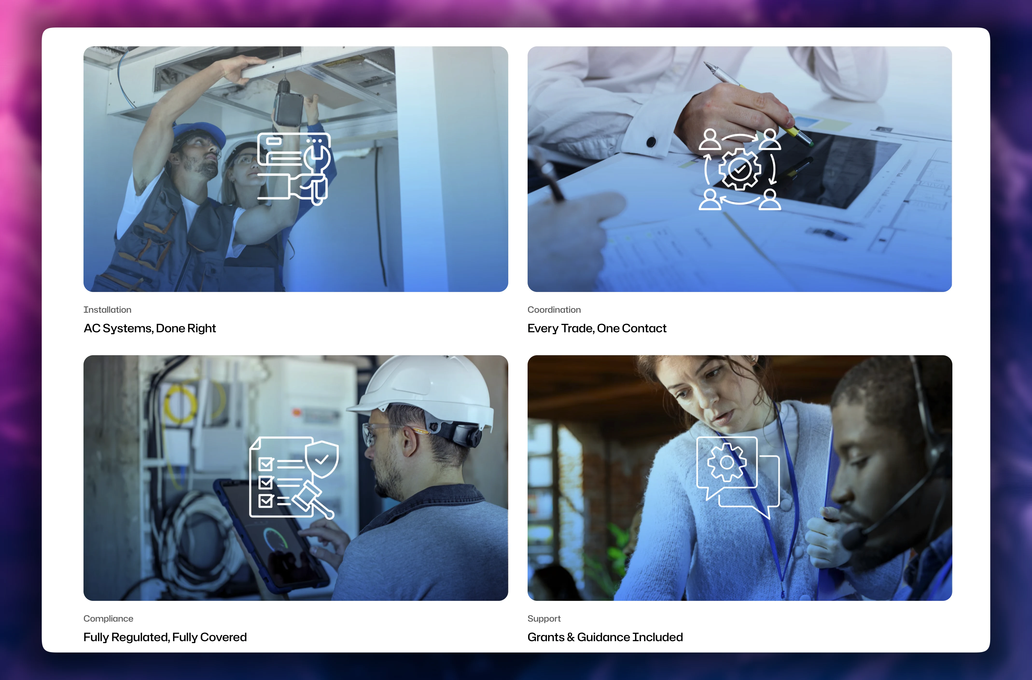 Four image-based service cards