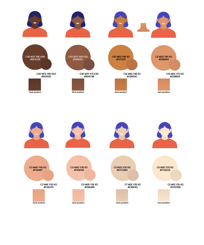 Character faces and skin tones